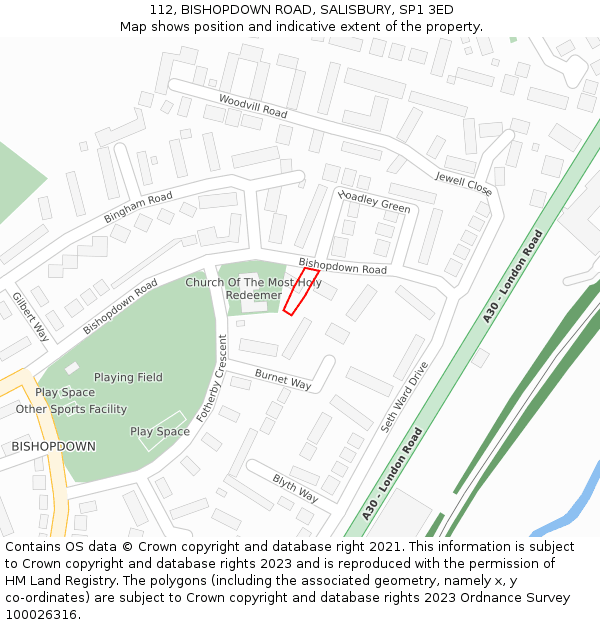 112, BISHOPDOWN ROAD, SALISBURY, SP1 3ED: Location map and indicative extent of plot