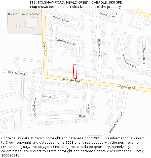 112, BOLSHAW ROAD, HEALD GREEN, CHEADLE, SK8 3PD: Location map and indicative extent of plot