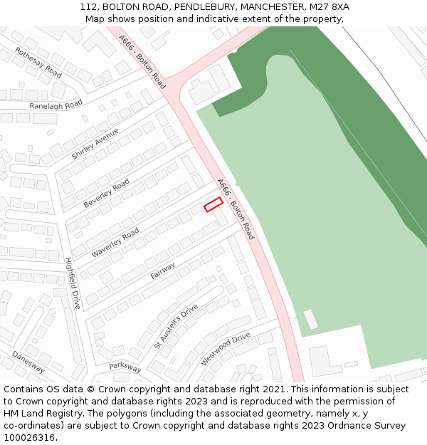 112, BOLTON ROAD, PENDLEBURY, MANCHESTER, M27 8XA: Location map and indicative extent of plot