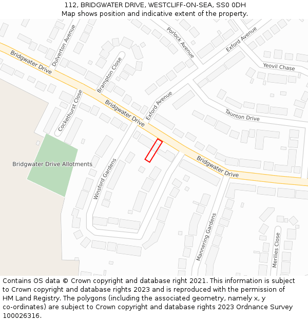 112, BRIDGWATER DRIVE, WESTCLIFF-ON-SEA, SS0 0DH: Location map and indicative extent of plot