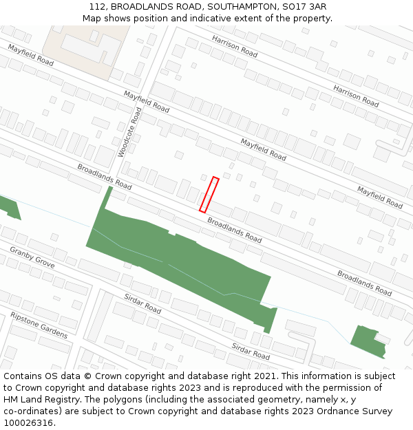 112, BROADLANDS ROAD, SOUTHAMPTON, SO17 3AR: Location map and indicative extent of plot