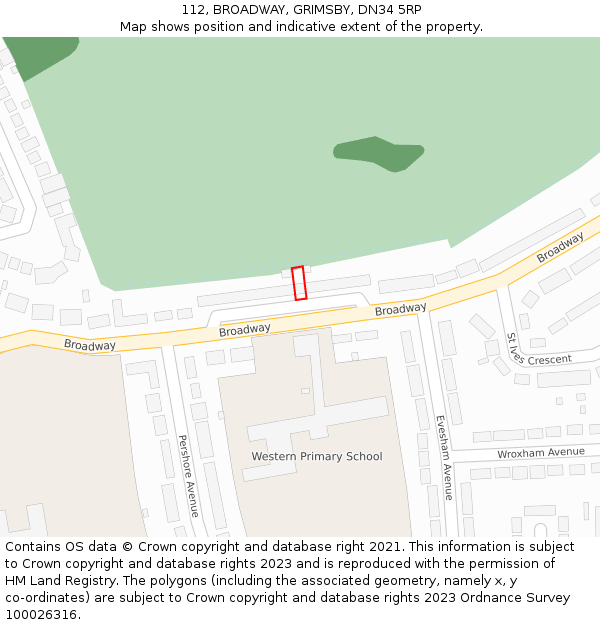 112, BROADWAY, GRIMSBY, DN34 5RP: Location map and indicative extent of plot