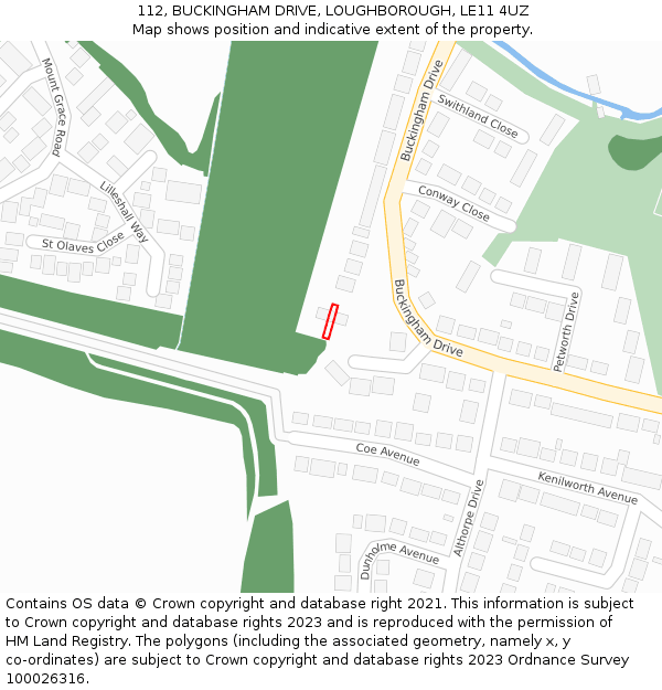 112, BUCKINGHAM DRIVE, LOUGHBOROUGH, LE11 4UZ: Location map and indicative extent of plot