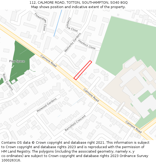 112, CALMORE ROAD, TOTTON, SOUTHAMPTON, SO40 8GQ: Location map and indicative extent of plot