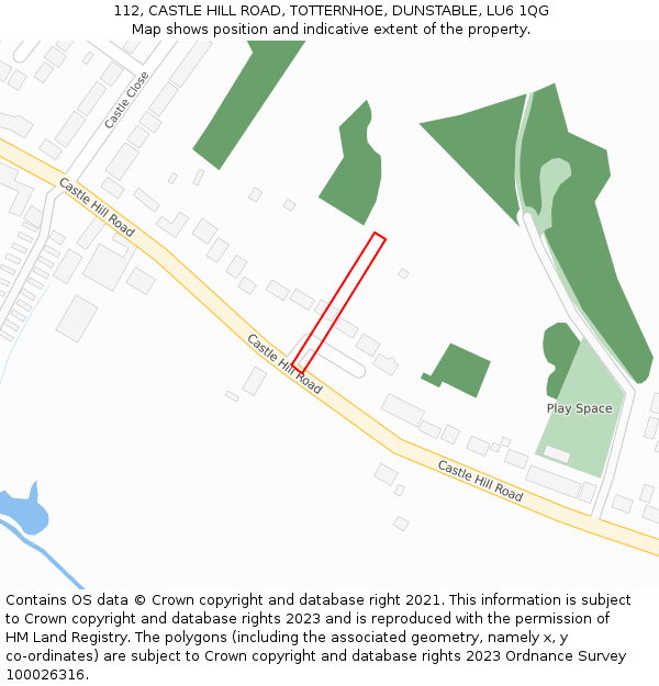 112, CASTLE HILL ROAD, TOTTERNHOE, DUNSTABLE, LU6 1QG: Location map and indicative extent of plot