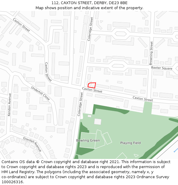 112, CAXTON STREET, DERBY, DE23 8BE: Location map and indicative extent of plot