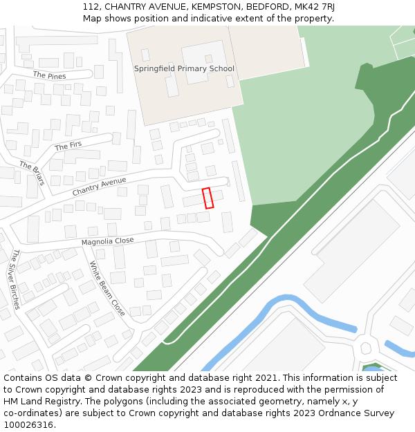 112, CHANTRY AVENUE, KEMPSTON, BEDFORD, MK42 7RJ: Location map and indicative extent of plot