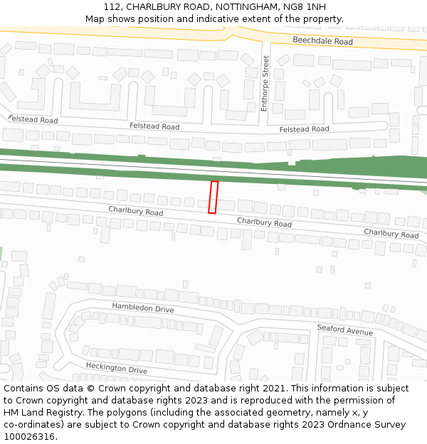 112, CHARLBURY ROAD, NOTTINGHAM, NG8 1NH: Location map and indicative extent of plot