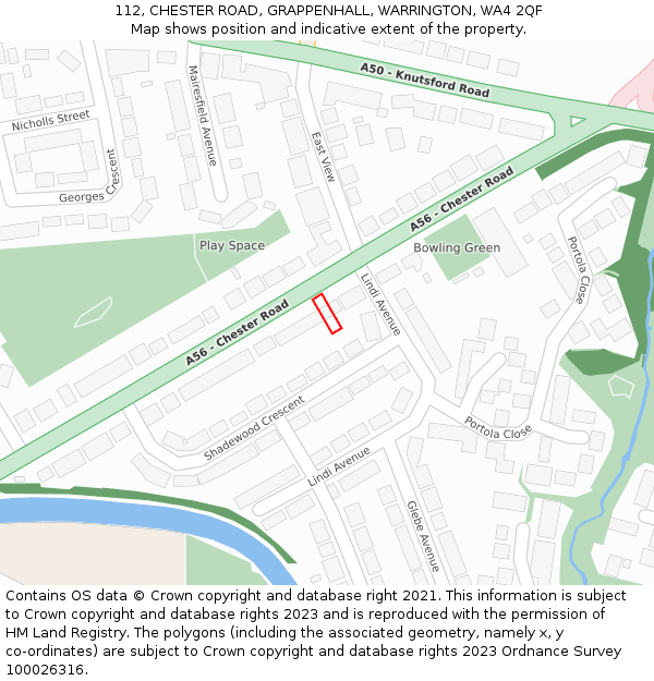 112, CHESTER ROAD, GRAPPENHALL, WARRINGTON, WA4 2QF: Location map and indicative extent of plot