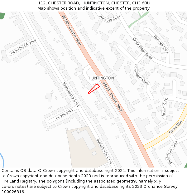 112, CHESTER ROAD, HUNTINGTON, CHESTER, CH3 6BU: Location map and indicative extent of plot