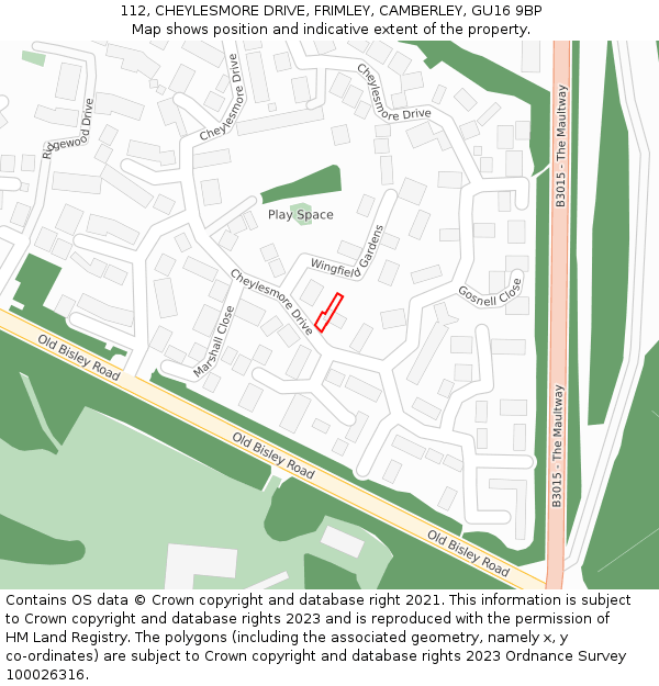 112, CHEYLESMORE DRIVE, FRIMLEY, CAMBERLEY, GU16 9BP: Location map and indicative extent of plot