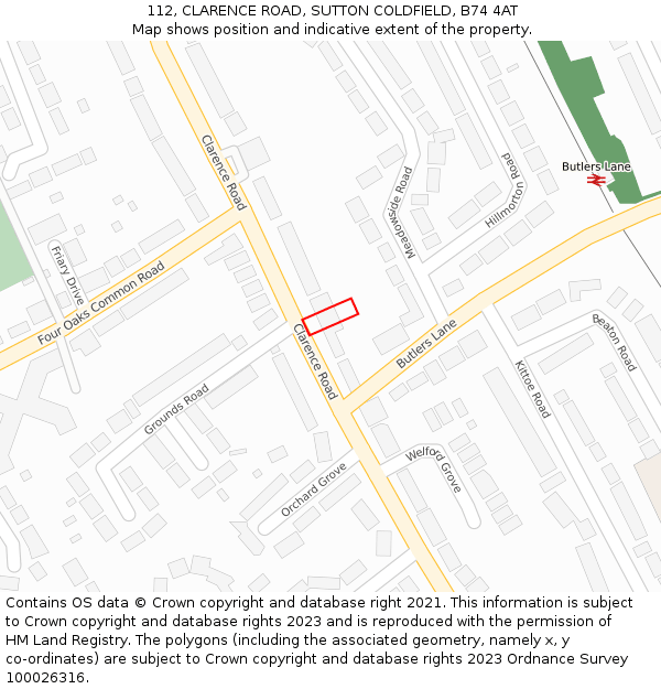 112, CLARENCE ROAD, SUTTON COLDFIELD, B74 4AT: Location map and indicative extent of plot