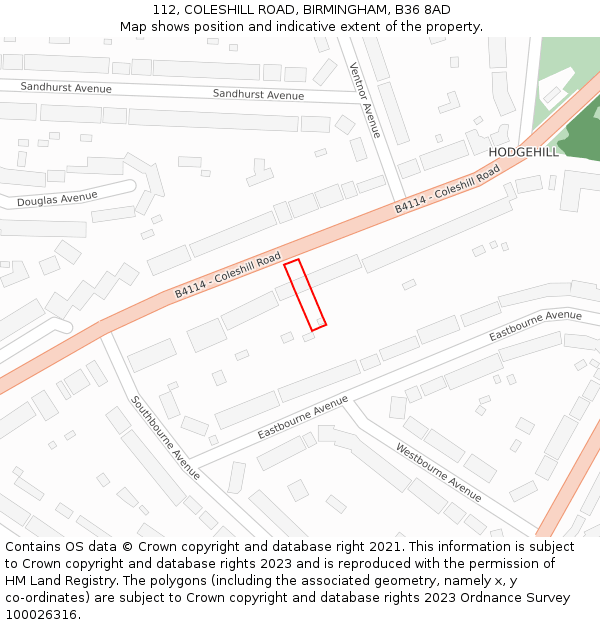 112, COLESHILL ROAD, BIRMINGHAM, B36 8AD: Location map and indicative extent of plot