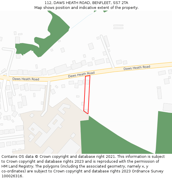 112, DAWS HEATH ROAD, BENFLEET, SS7 2TA: Location map and indicative extent of plot