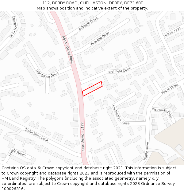 112, DERBY ROAD, CHELLASTON, DERBY, DE73 6RF: Location map and indicative extent of plot