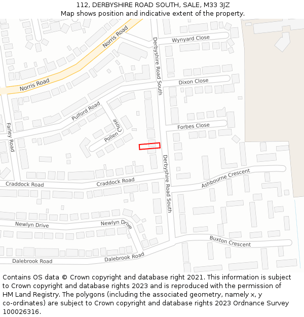 112, DERBYSHIRE ROAD SOUTH, SALE, M33 3JZ: Location map and indicative extent of plot