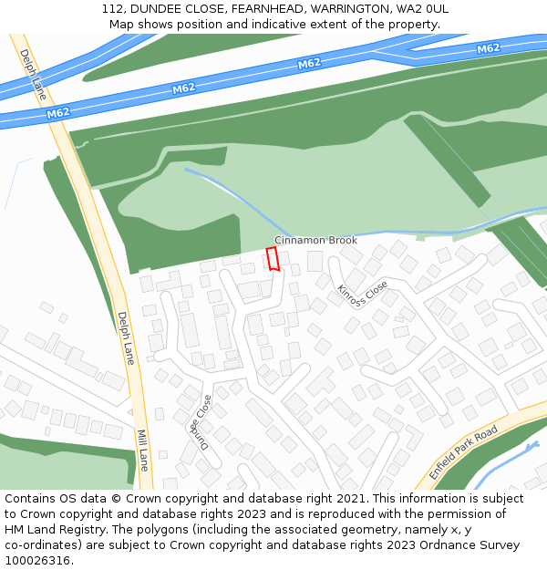 112, DUNDEE CLOSE, FEARNHEAD, WARRINGTON, WA2 0UL: Location map and indicative extent of plot