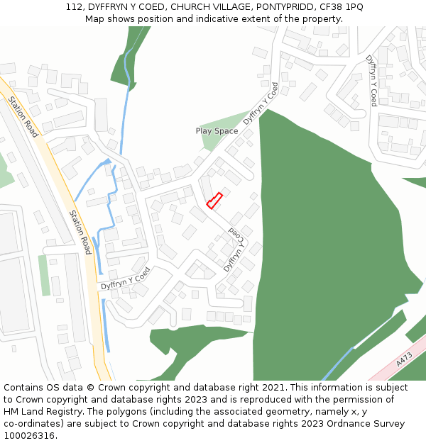 112, DYFFRYN Y COED, CHURCH VILLAGE, PONTYPRIDD, CF38 1PQ: Location map and indicative extent of plot