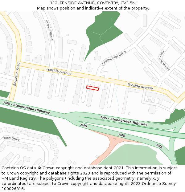 112, FENSIDE AVENUE, COVENTRY, CV3 5NJ: Location map and indicative extent of plot