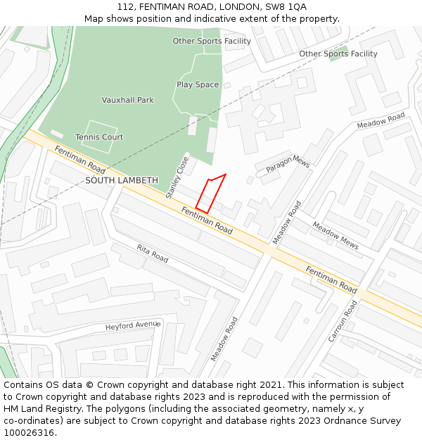 112, FENTIMAN ROAD, LONDON, SW8 1QA: Location map and indicative extent of plot