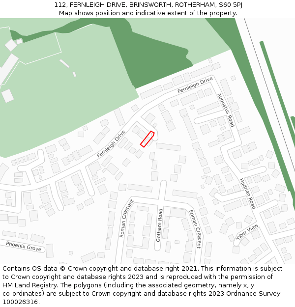 112, FERNLEIGH DRIVE, BRINSWORTH, ROTHERHAM, S60 5PJ: Location map and indicative extent of plot