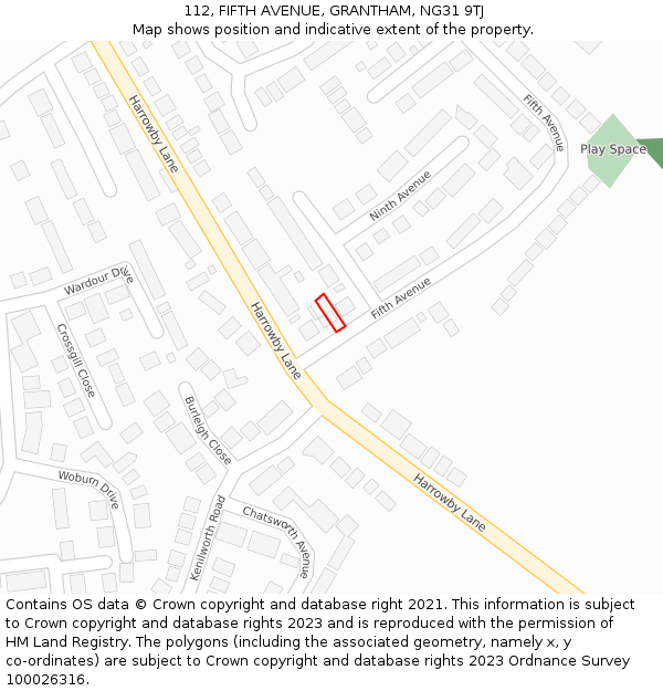 112, FIFTH AVENUE, GRANTHAM, NG31 9TJ: Location map and indicative extent of plot