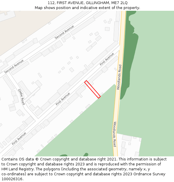 112, FIRST AVENUE, GILLINGHAM, ME7 2LQ: Location map and indicative extent of plot