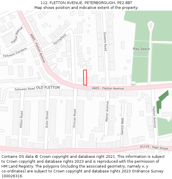112, FLETTON AVENUE, PETERBOROUGH, PE2 8BT: Location map and indicative extent of plot
