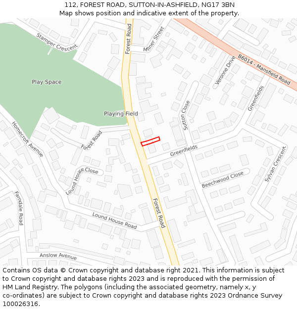 112, FOREST ROAD, SUTTON-IN-ASHFIELD, NG17 3BN: Location map and indicative extent of plot