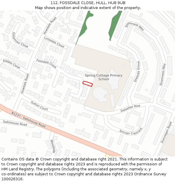 112, FOSSDALE CLOSE, HULL, HU8 9UB: Location map and indicative extent of plot