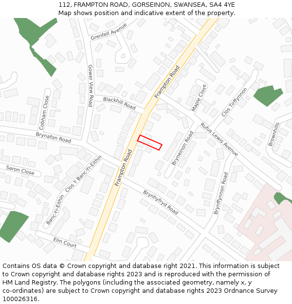 112, FRAMPTON ROAD, GORSEINON, SWANSEA, SA4 4YE: Location map and indicative extent of plot