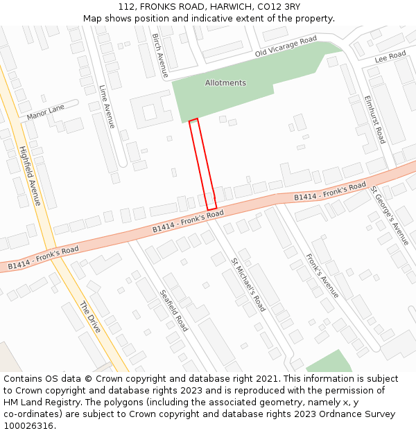 112, FRONKS ROAD, HARWICH, CO12 3RY: Location map and indicative extent of plot