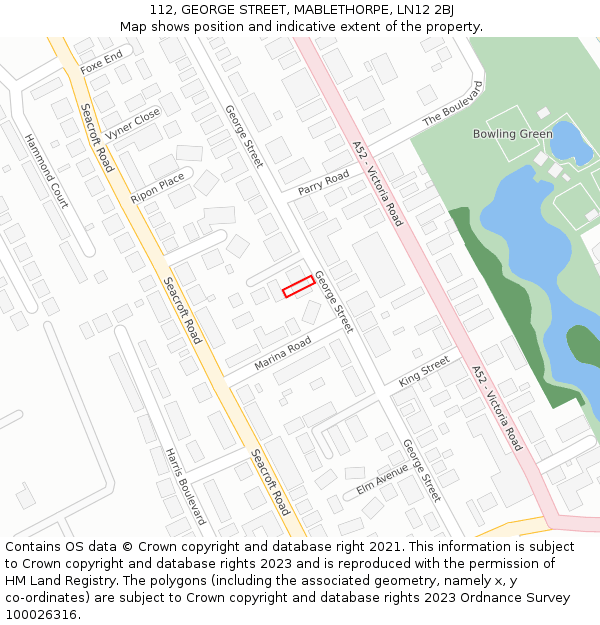 112, GEORGE STREET, MABLETHORPE, LN12 2BJ: Location map and indicative extent of plot