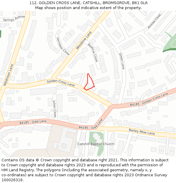 112, GOLDEN CROSS LANE, CATSHILL, BROMSGROVE, B61 0LA: Location map and indicative extent of plot