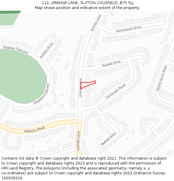 112, GRANGE LANE, SUTTON COLDFIELD, B75 5LJ: Location map and indicative extent of plot