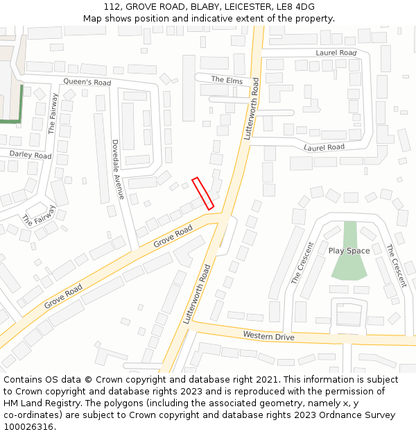 112, GROVE ROAD, BLABY, LEICESTER, LE8 4DG: Location map and indicative extent of plot