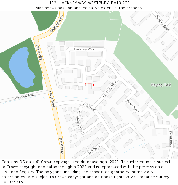 112, HACKNEY WAY, WESTBURY, BA13 2GF: Location map and indicative extent of plot