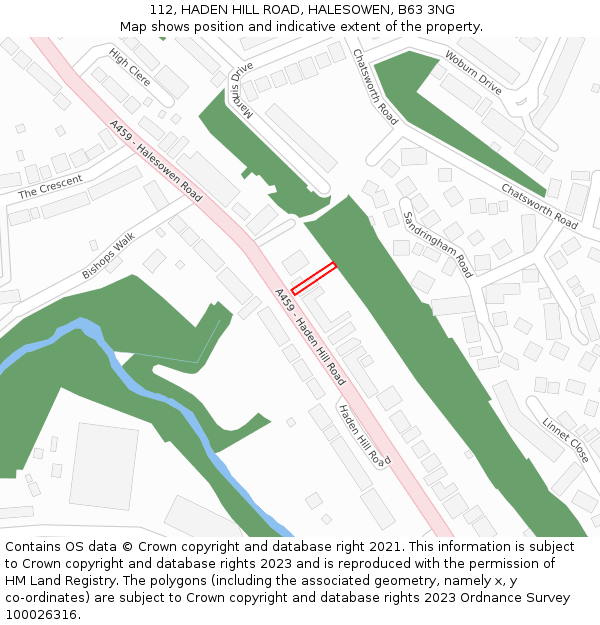 112, HADEN HILL ROAD, HALESOWEN, B63 3NG: Location map and indicative extent of plot