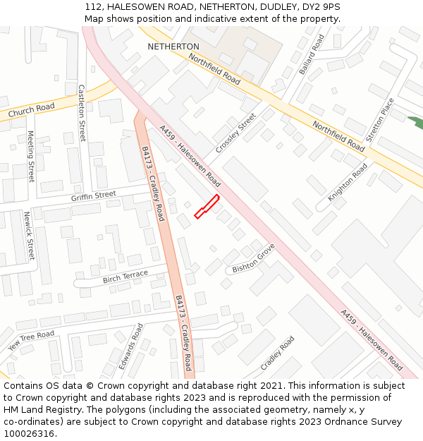 112, HALESOWEN ROAD, NETHERTON, DUDLEY, DY2 9PS: Location map and indicative extent of plot