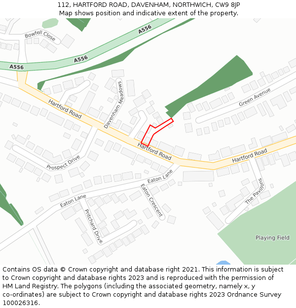 112, HARTFORD ROAD, DAVENHAM, NORTHWICH, CW9 8JP: Location map and indicative extent of plot