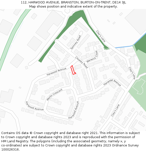 112, HARWOOD AVENUE, BRANSTON, BURTON-ON-TRENT, DE14 3JL: Location map and indicative extent of plot