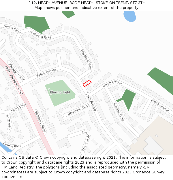 112, HEATH AVENUE, RODE HEATH, STOKE-ON-TRENT, ST7 3TH: Location map and indicative extent of plot