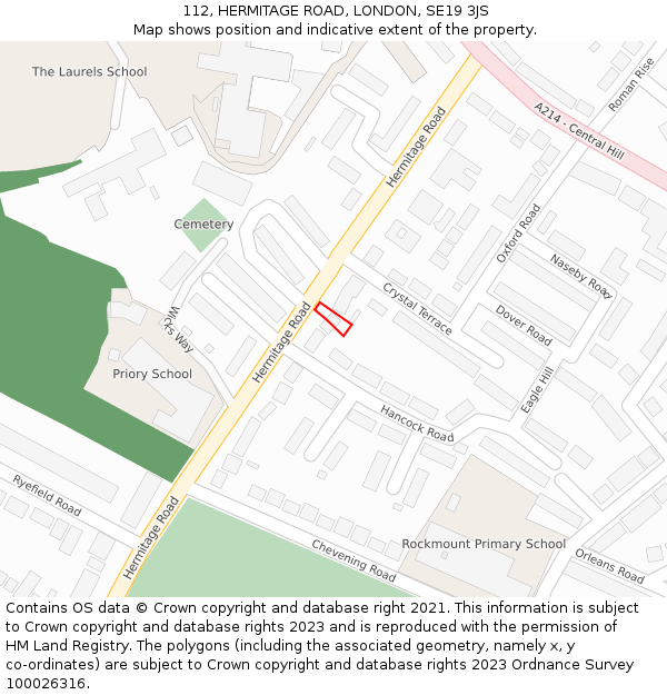 112, HERMITAGE ROAD, LONDON, SE19 3JS: Location map and indicative extent of plot