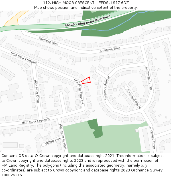 112, HIGH MOOR CRESCENT, LEEDS, LS17 6DZ: Location map and indicative extent of plot