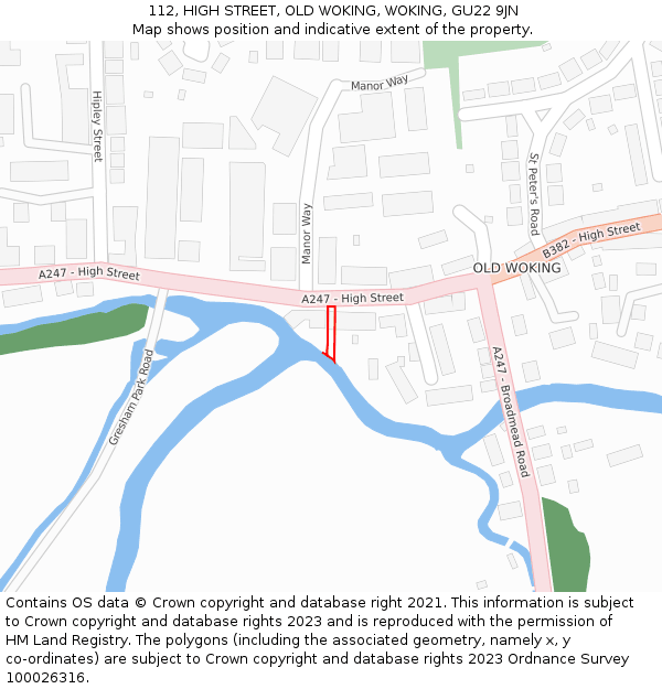 112, HIGH STREET, OLD WOKING, WOKING, GU22 9JN: Location map and indicative extent of plot