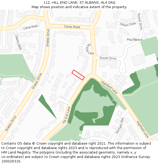 112, HILL END LANE, ST ALBANS, AL4 0AQ: Location map and indicative extent of plot