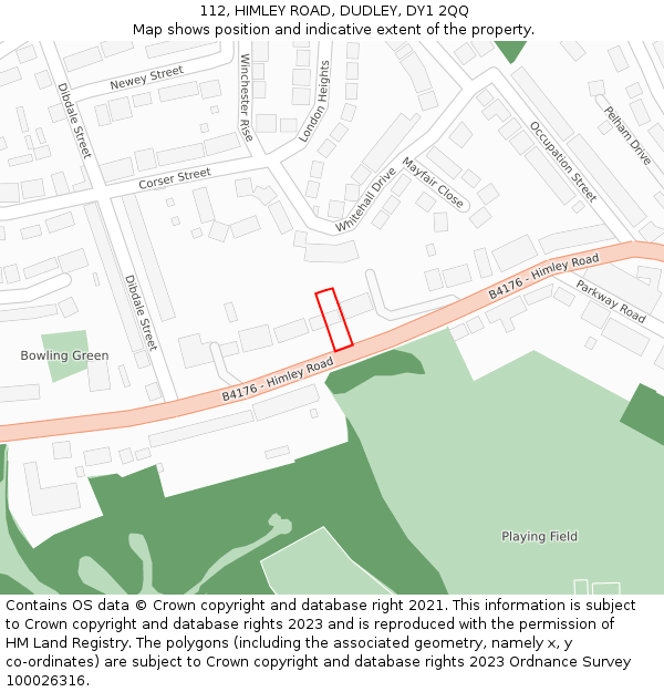 112, HIMLEY ROAD, DUDLEY, DY1 2QQ: Location map and indicative extent of plot