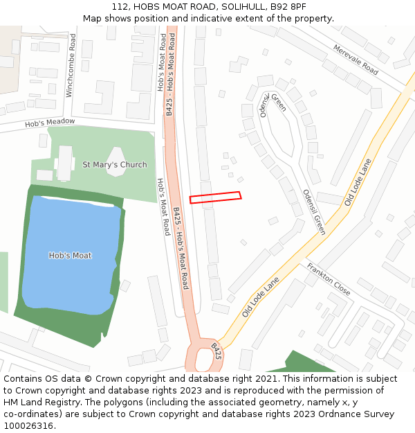 112, HOBS MOAT ROAD, SOLIHULL, B92 8PF: Location map and indicative extent of plot