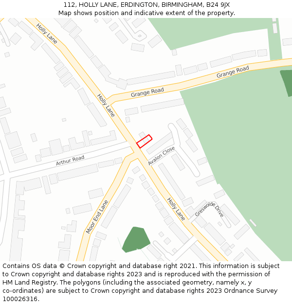 112, HOLLY LANE, ERDINGTON, BIRMINGHAM, B24 9JX: Location map and indicative extent of plot