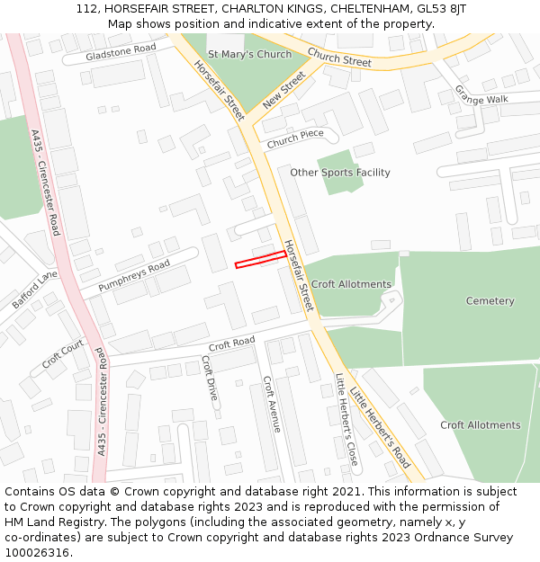 112, HORSEFAIR STREET, CHARLTON KINGS, CHELTENHAM, GL53 8JT: Location map and indicative extent of plot